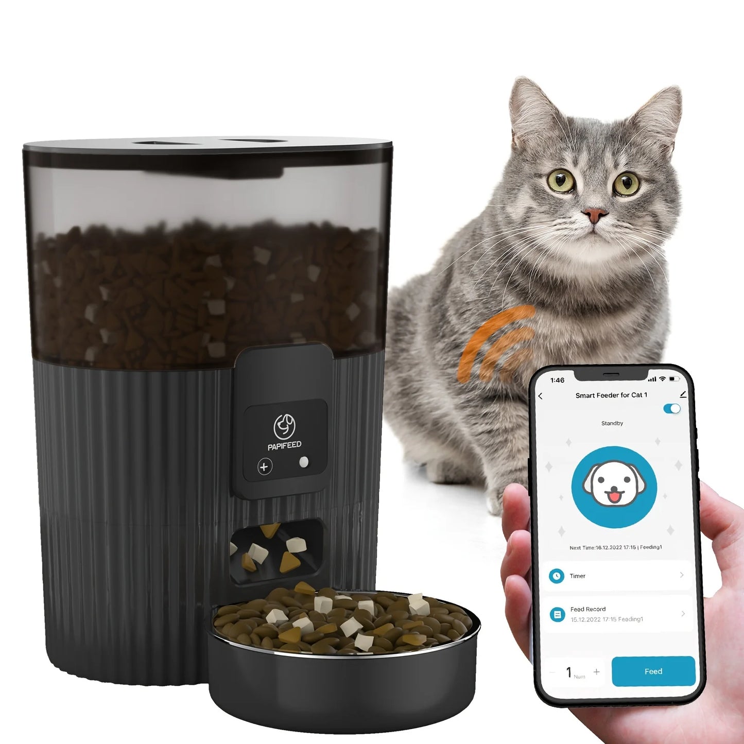 PAPIFEED Automatic Cat & Dog Feeder, WiFi Remote Smart Pet Food Dispenser