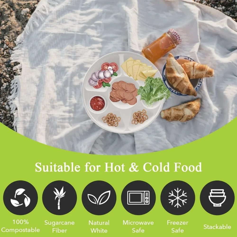 7" Round Bagasse Plates, 200 Ct – Strong, Eco-Friendly, 100% Biodegradable