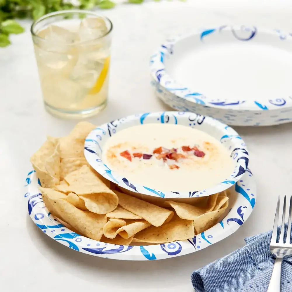 200ct 8.5" Patterned Paper Plates, Soak-Proof, Microwave Safe, Leak Resistant