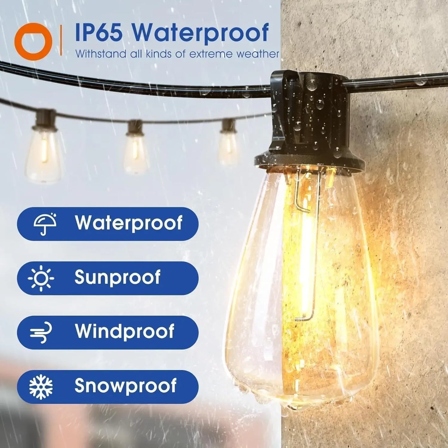 150FT LED Outdoor String Lights – Waterproof, Dimmable, Shatterproof Bulbs