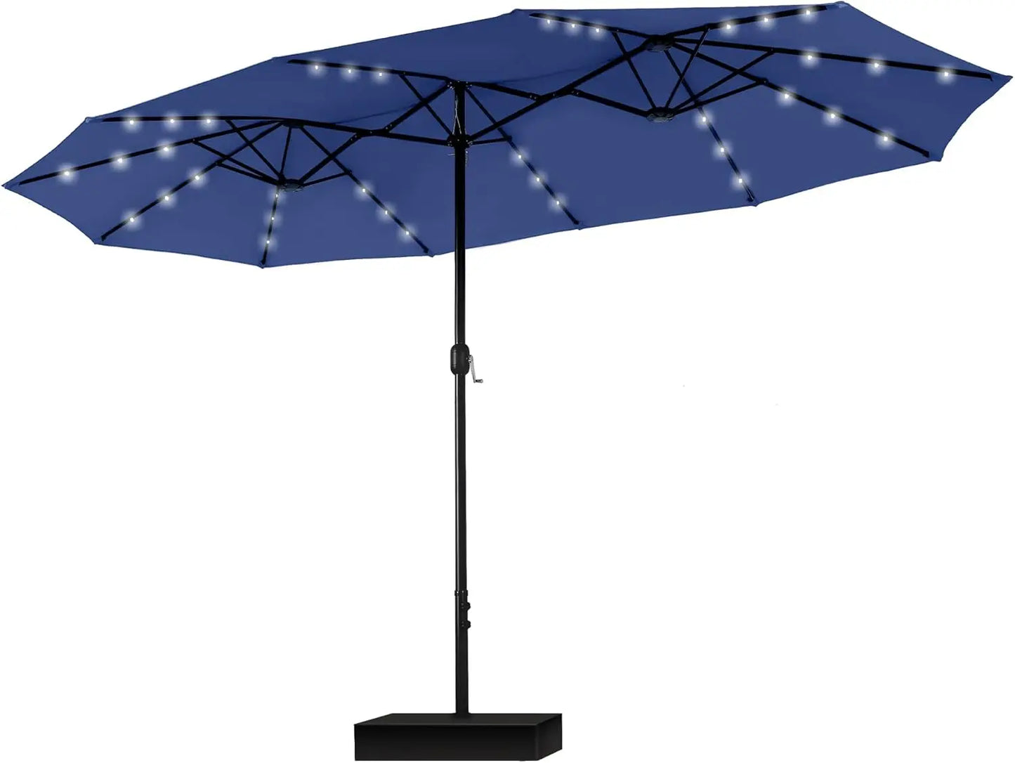 15ft Large Patio Umbrella – Solar Lights, Rectangular, with Base Included