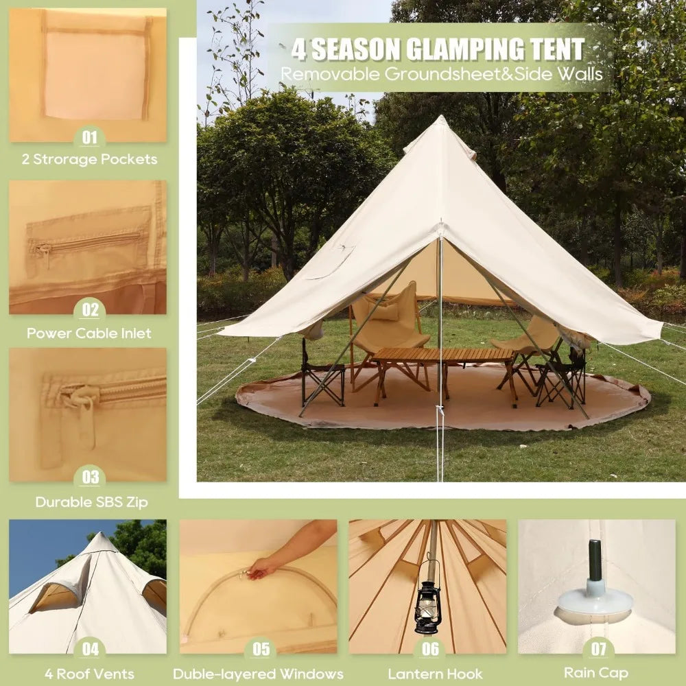 Yurt Canvas Tent with Stove Jack, 4/6/8 Person Family 4-Season Camping Tent