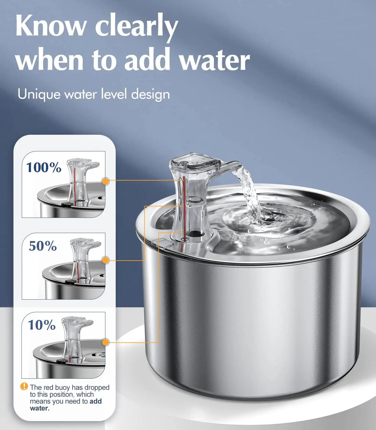2L Stainless Steel Pet Water Dispenser, Automatic Cat Fountain with Sensor & Heater