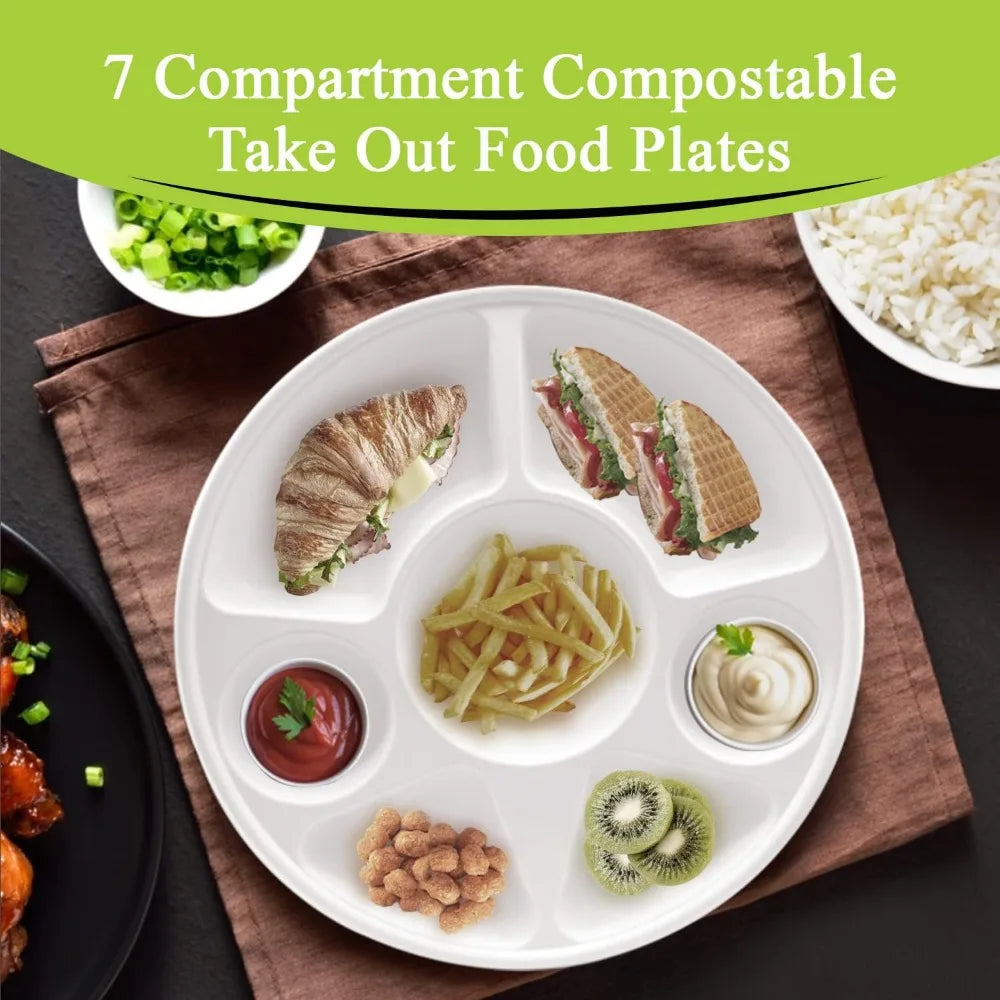7" Round Bagasse Plates, 200 Ct – Strong, Eco-Friendly, 100% Biodegradable
