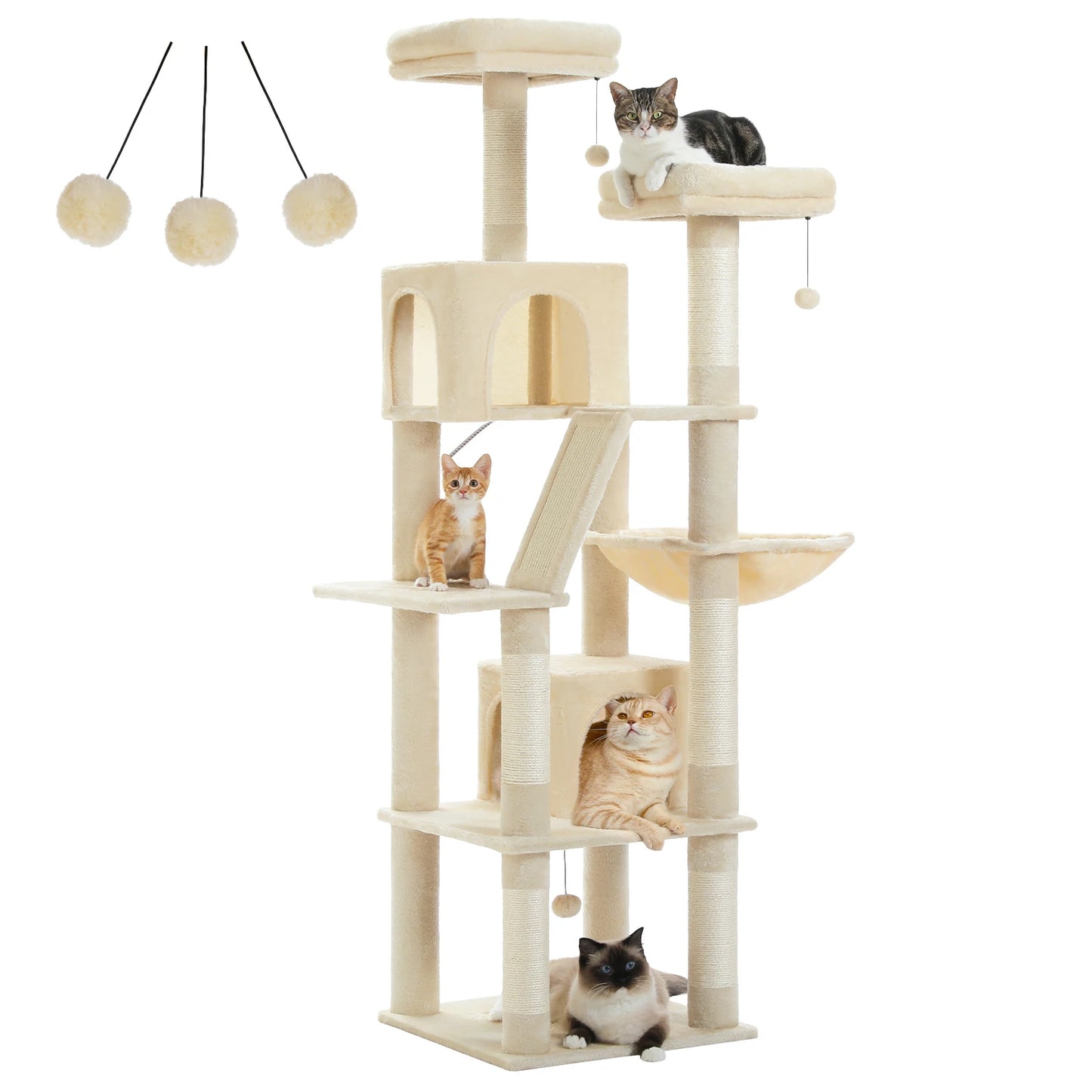 Large Cat Tree, Tall Multi-Level Condo with Scratching Posts, Perches, Caves