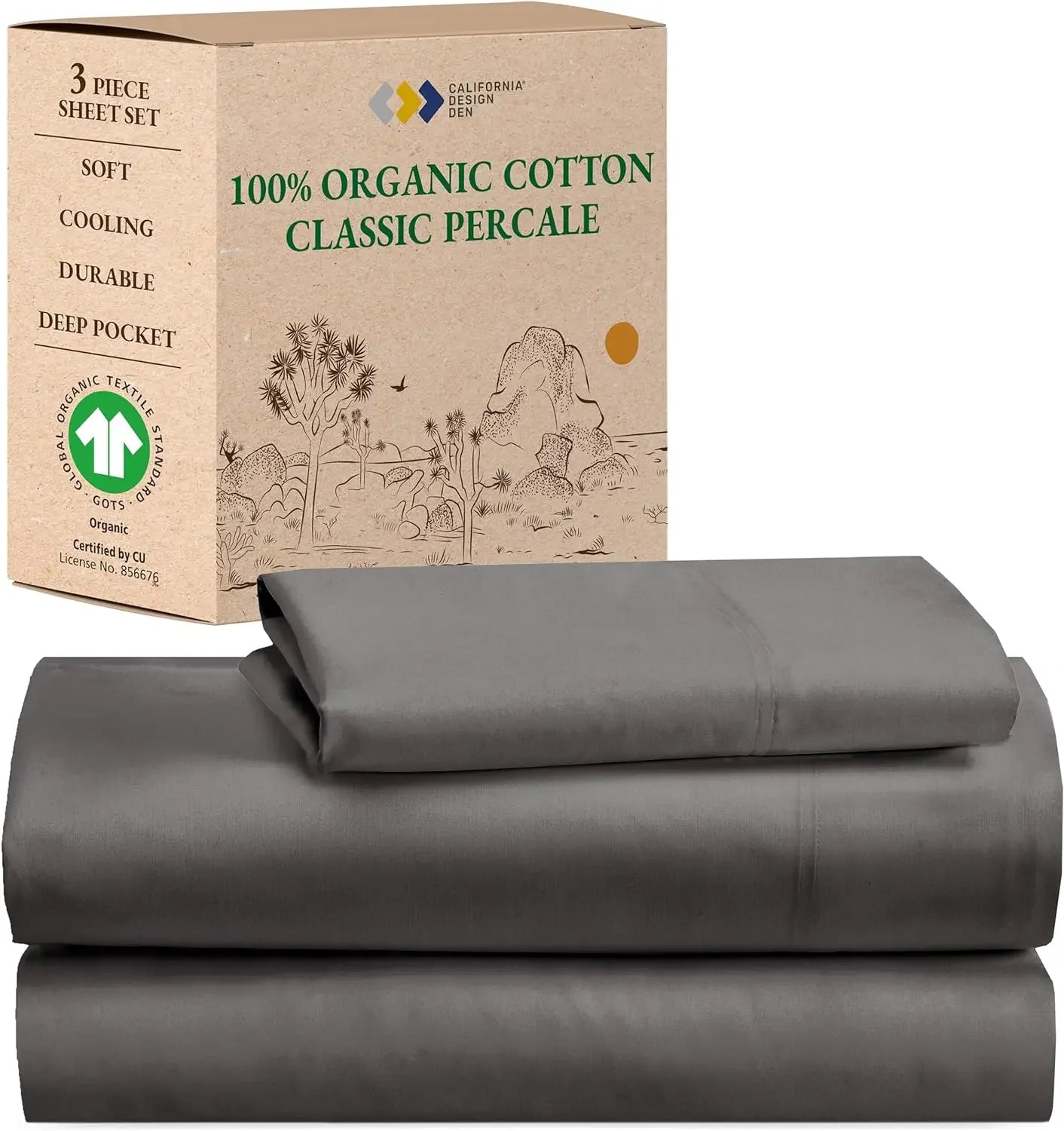 King Size Soft Cooling Sheets Set, 100% Organic Cotton, Deep Pockets