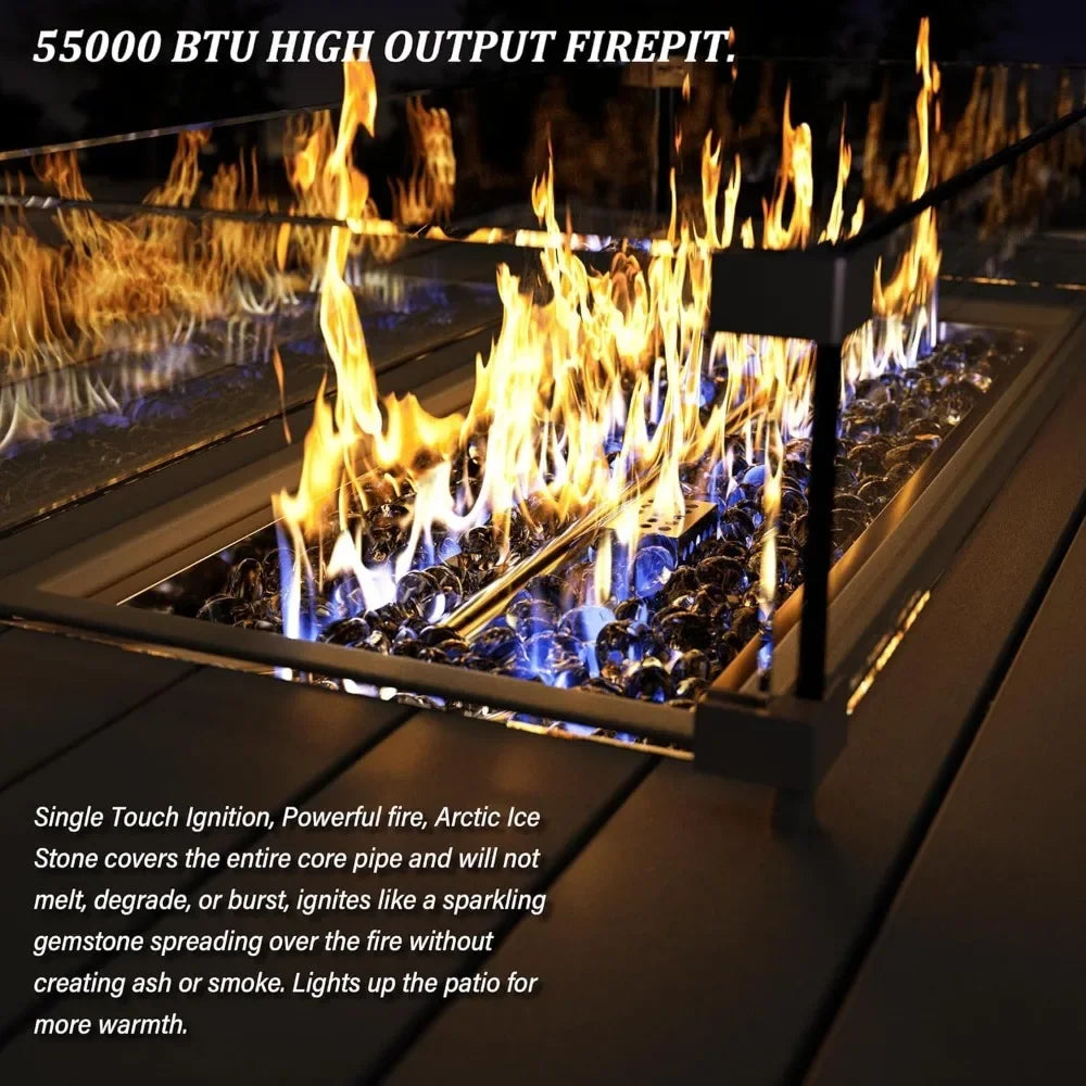 8-Piece Patio Furniture Set with Fire Pit Table, Light Grey Wicker Conversation Set