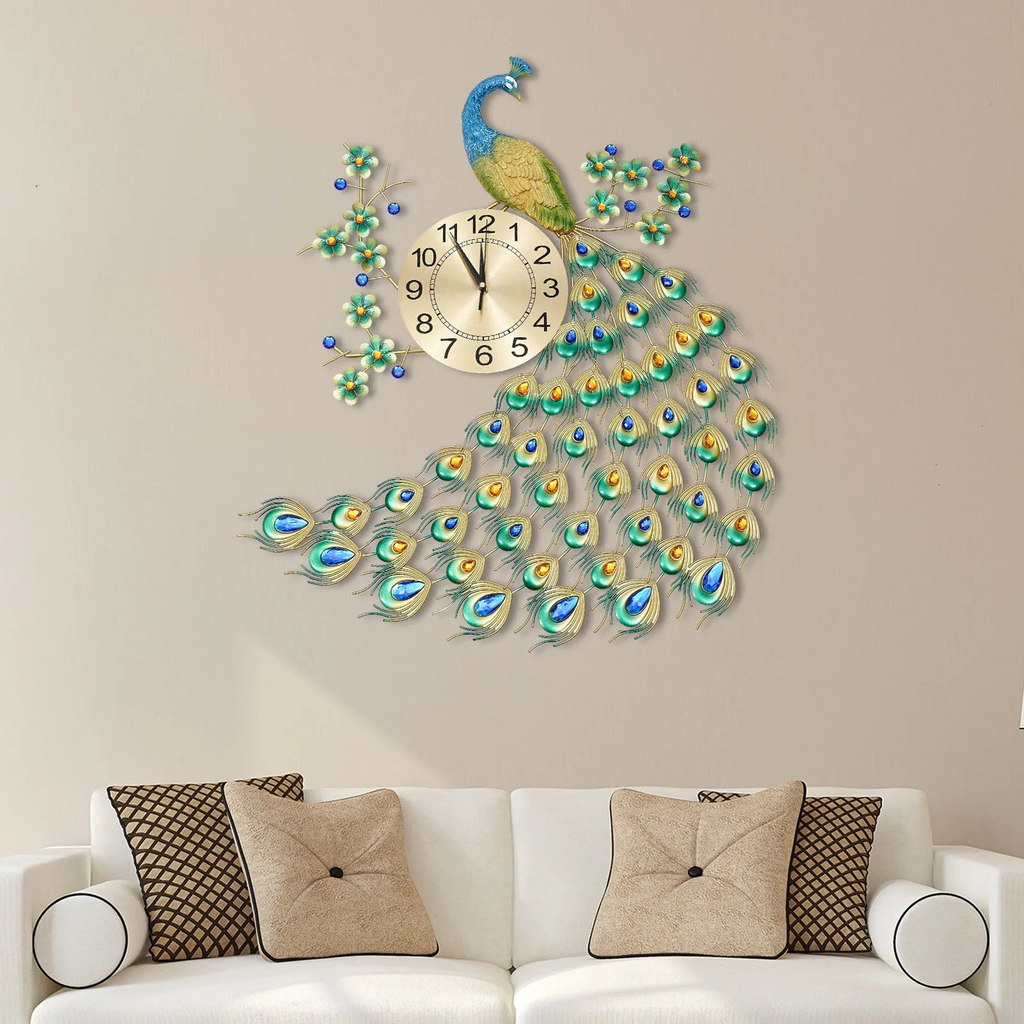 European Style Peacock Hanging clock Wall-mounted Wall Clock 70 * 65cm