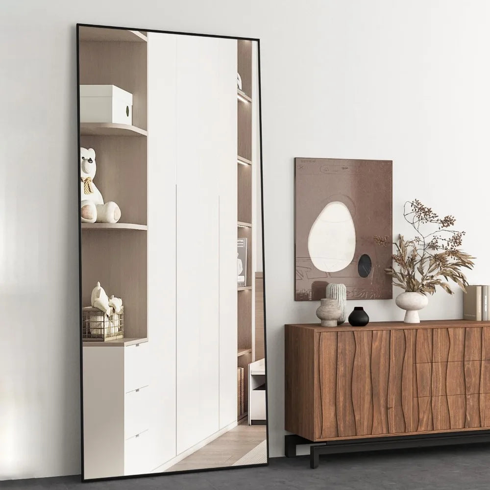 65"x24" Full Length Black Mirror, Standing or Hanging, Aluminum Alloy Frame