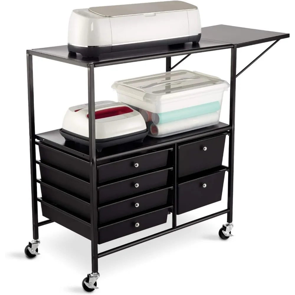 Essex Black Rolling Cart with Tray & Extendable Table, Art & Craft Storage