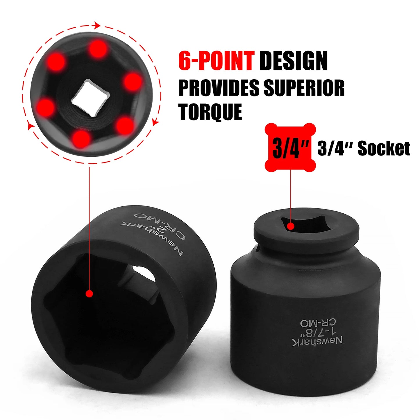 21-Piece 3/4" Drive Jumbo Impact Socket Set, SAE, 1-5/16" to 2" with Ratchet