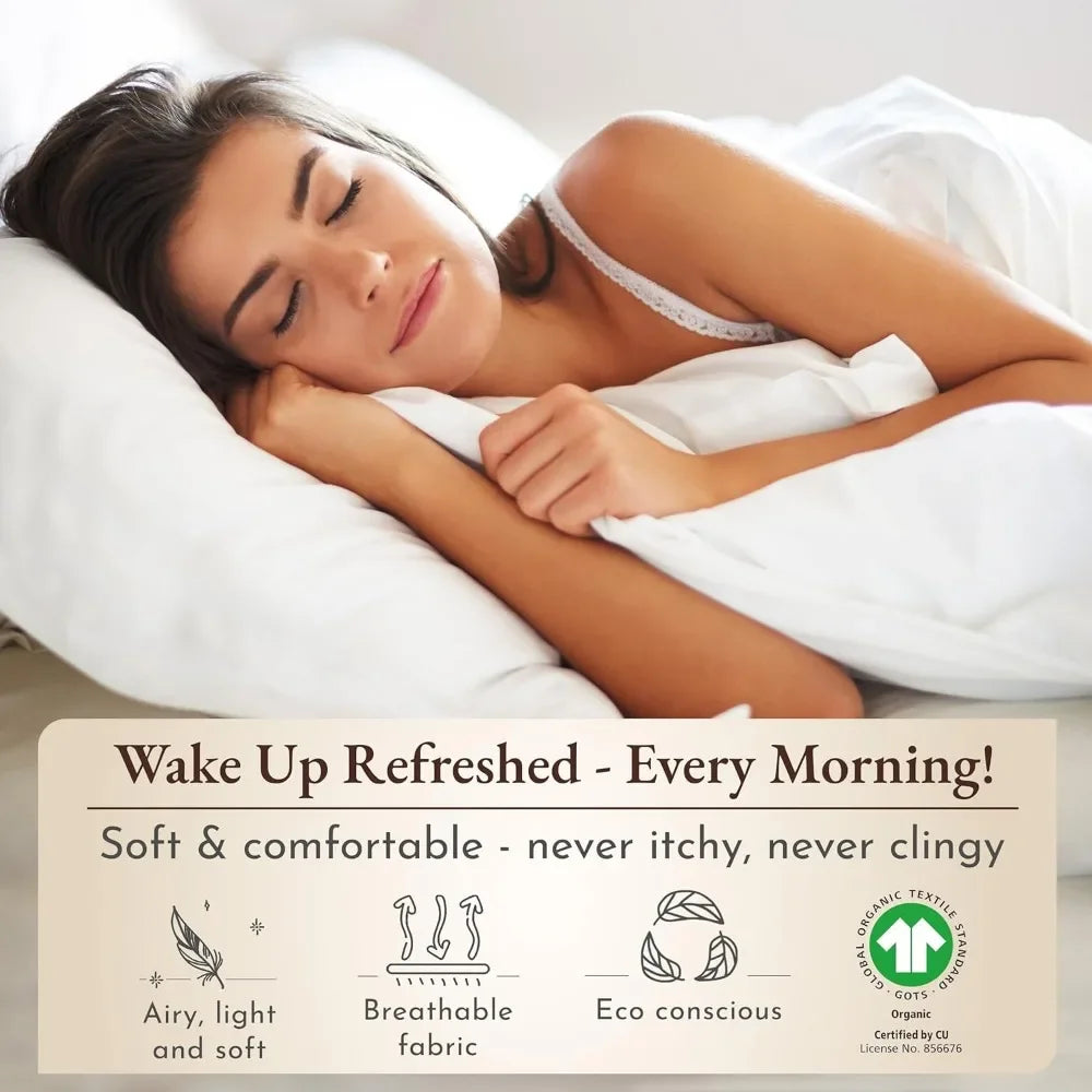 King Size Soft Cooling Sheets Set, 100% Organic Cotton, Deep Pockets