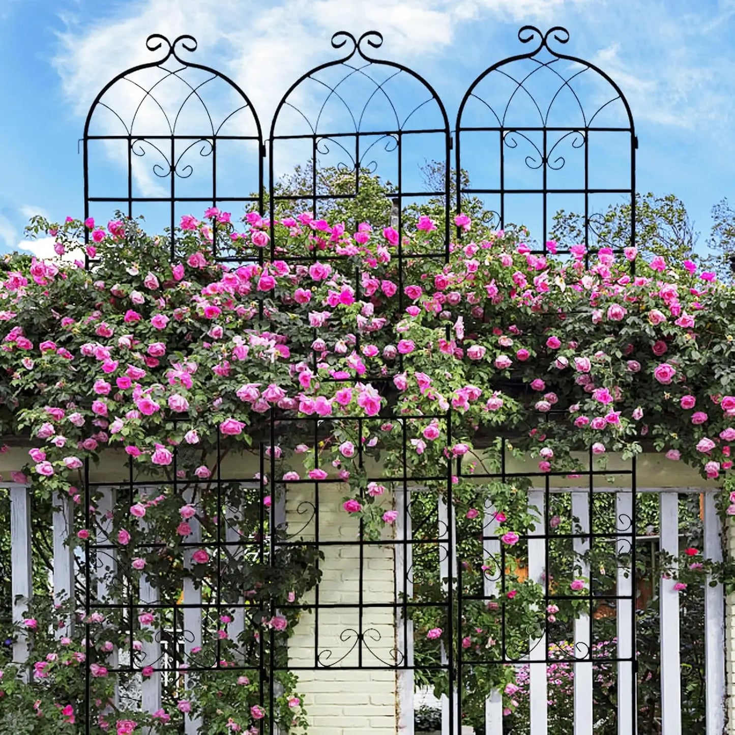 4-Pack Metal Garden Trellises – 7.2Ft Iron Support for Climbing Plants, Black/Green