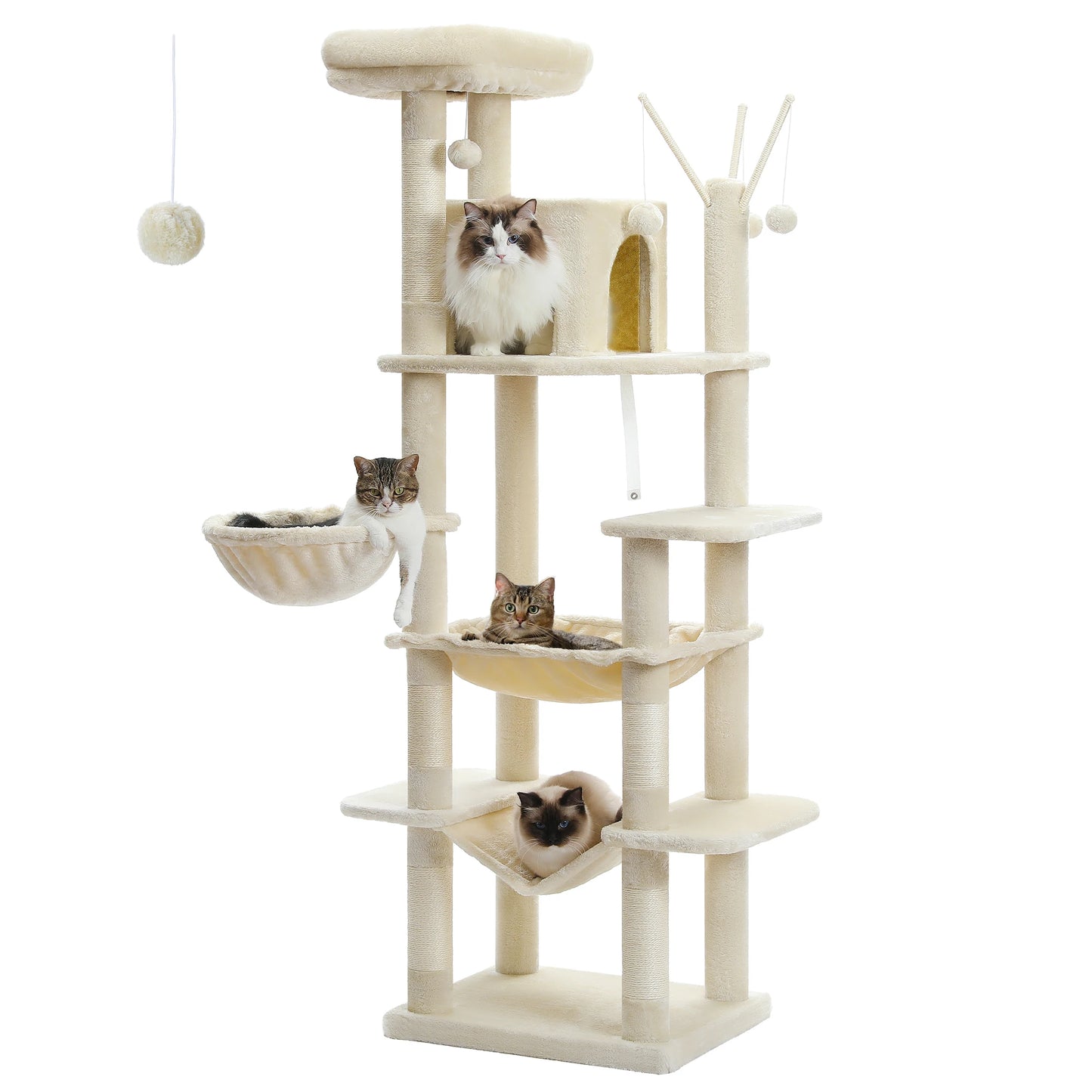 Large Cat Tree, Tall Multi-Level Condo with Scratching Posts, Perches, Caves