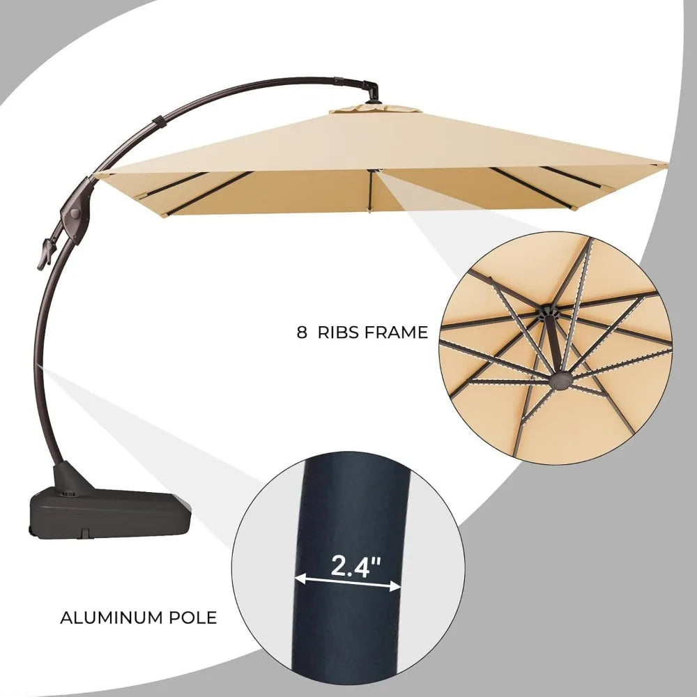 10x10 FT Square Cantilever Patio Umbrella – Aluminum, Offset with Base Included