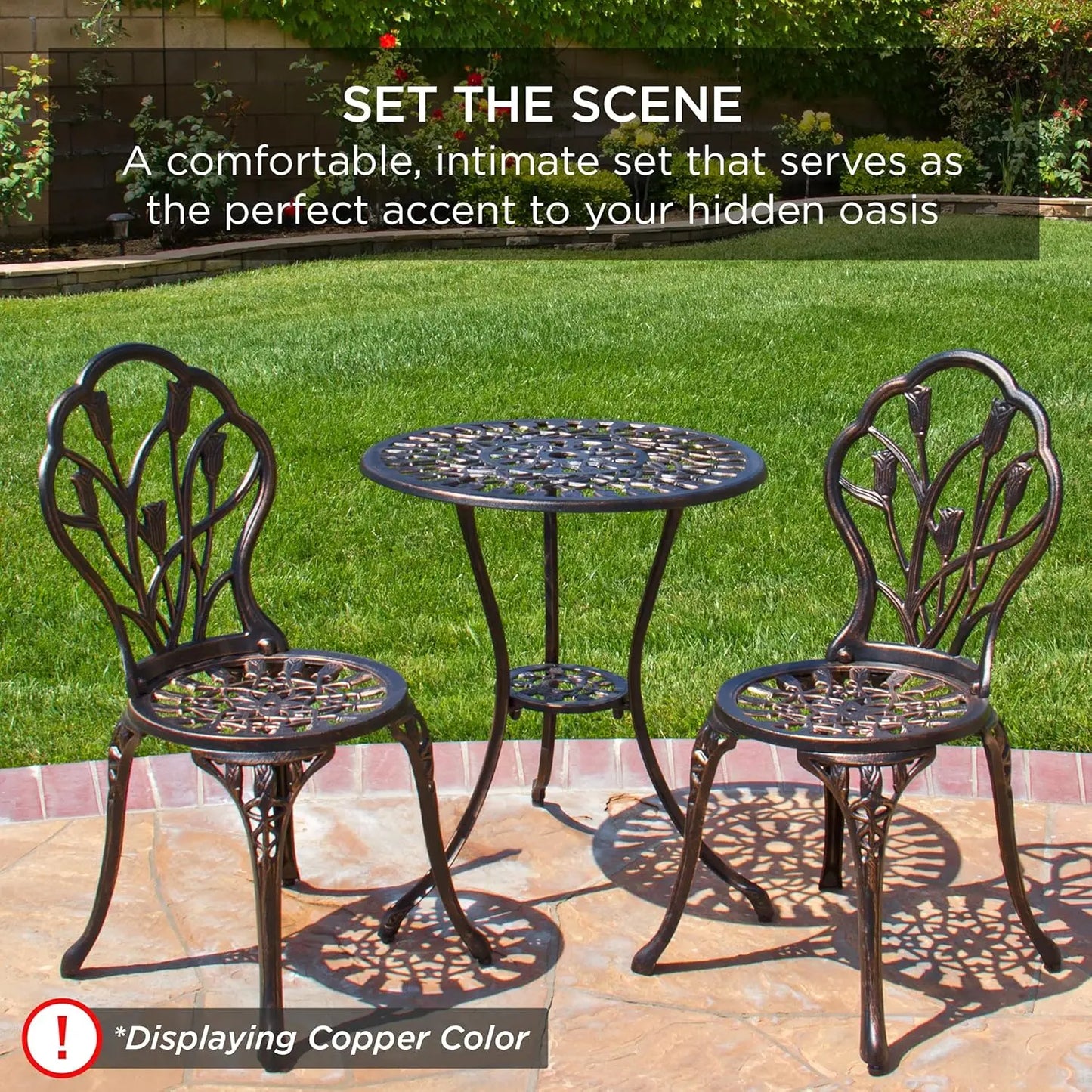 3-Piece Outdoor Cast Aluminum Bistro Set – Rust-Resistant, Tulip Design, White