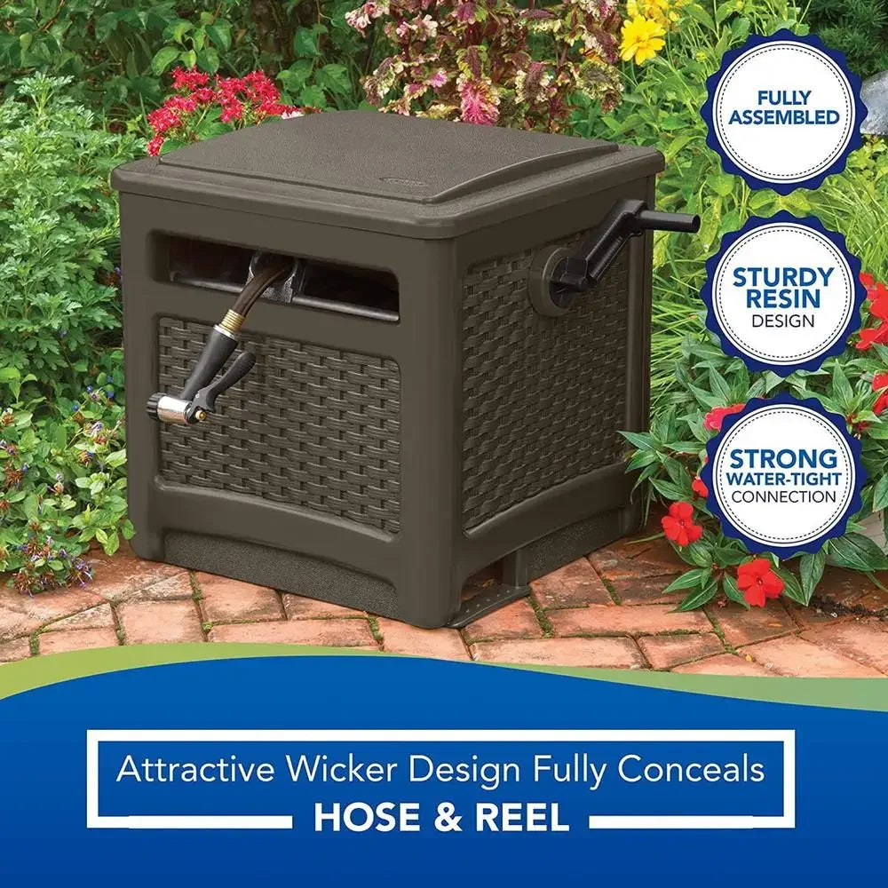 225ft Smart Trak Wicker Garden Hose Reel Hideaway, Lightweight & Weather-Resistant