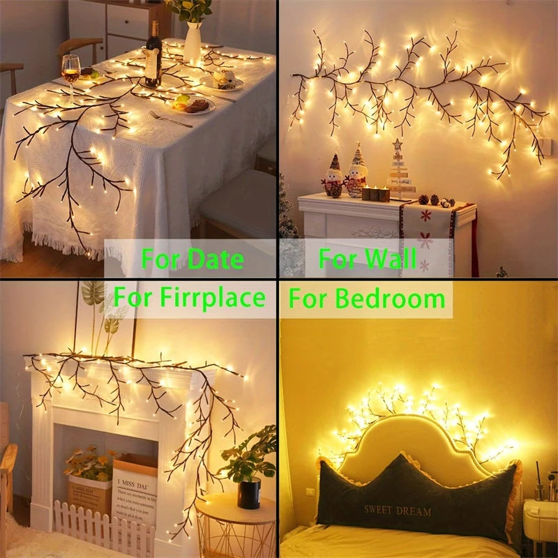 96/72-LED Willow Vine Lights – White Birch Style, 8 Modes for Indoor & Outdoor Decor