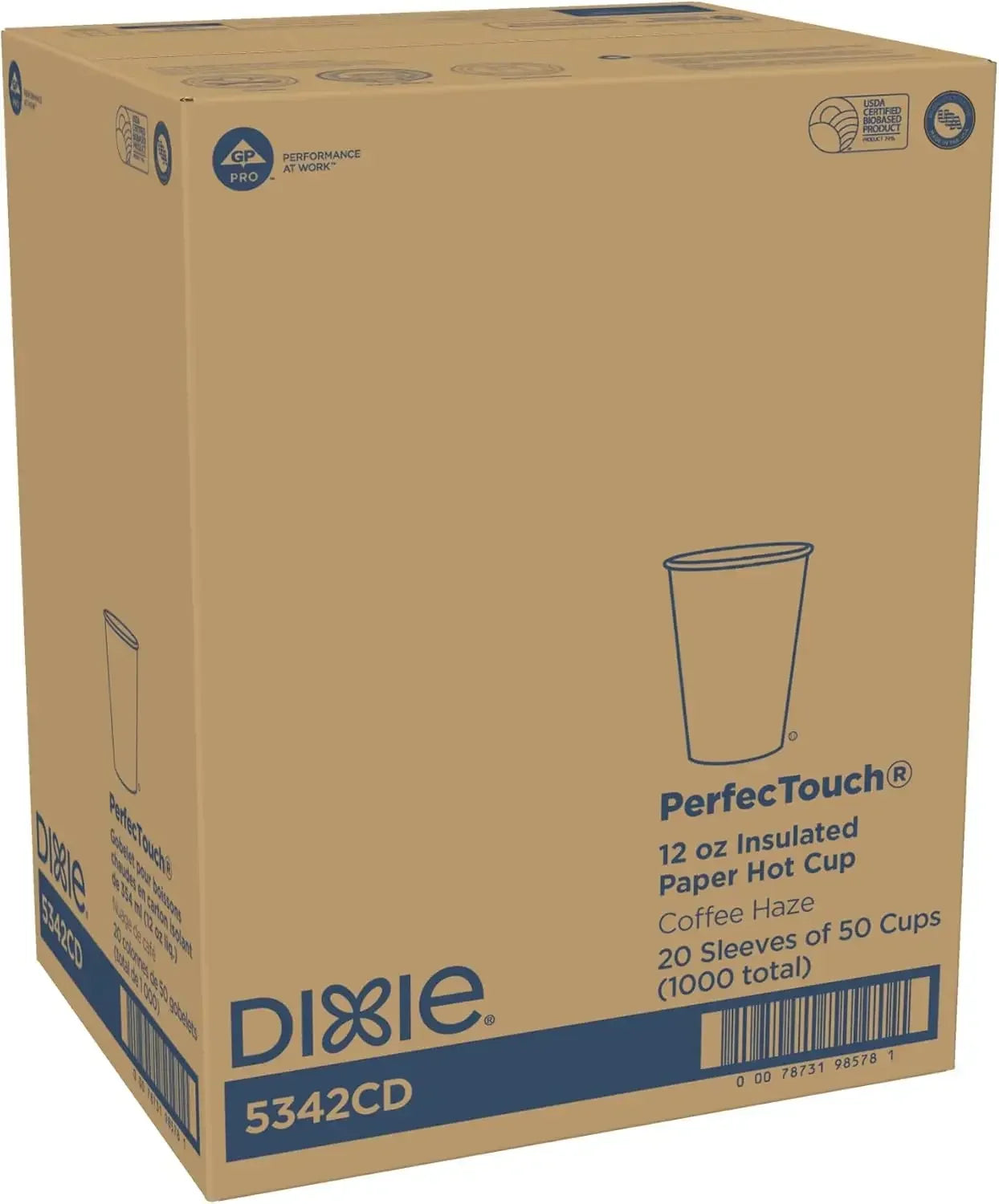 Dixie PerfecTouch 12oz Insulated Paper Hot Cups, 1000 Count, Coffee Haze