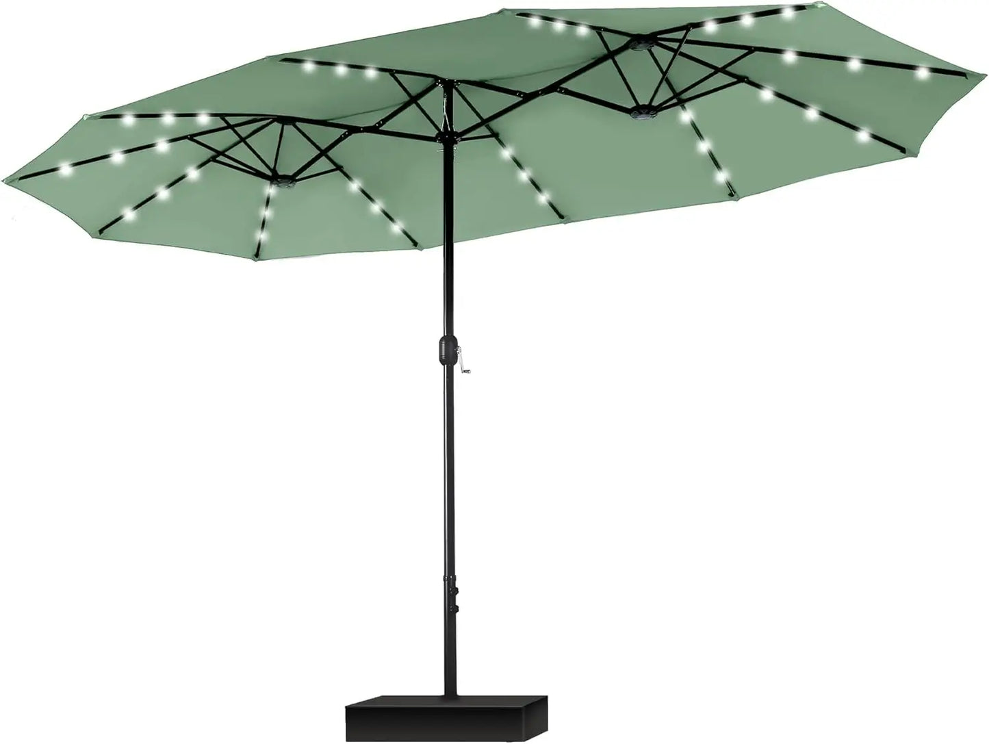 15ft Large Patio Umbrella – Solar Lights, Rectangular, with Base Included