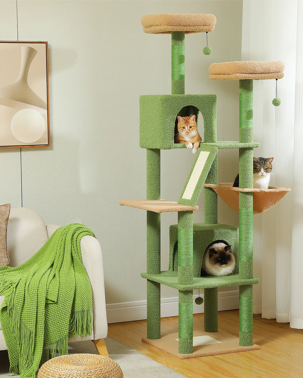 H180CM Large Cat Tree, Multi-Level Tower with Sisal Scratching Post & Hammock