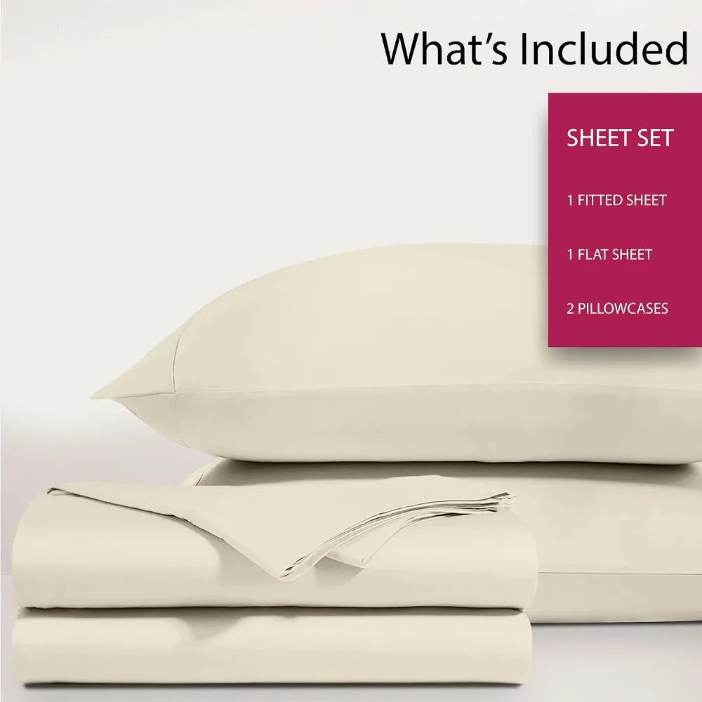 Luxury 100% Supima Cotton Queen Sheets, 1200 Thread Count, 4-Piece Ivory Set