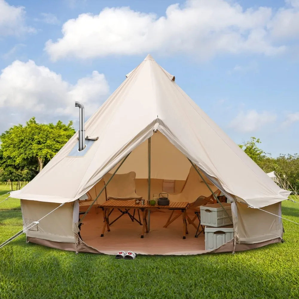 Yurt Canvas Tent with Stove Jack, 4/6/8 Person Family 4-Season Camping Tent