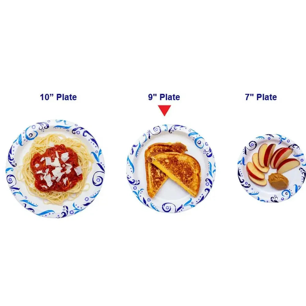 200ct 8.5" Patterned Paper Plates, Soak-Proof, Microwave Safe, Leak Resistant