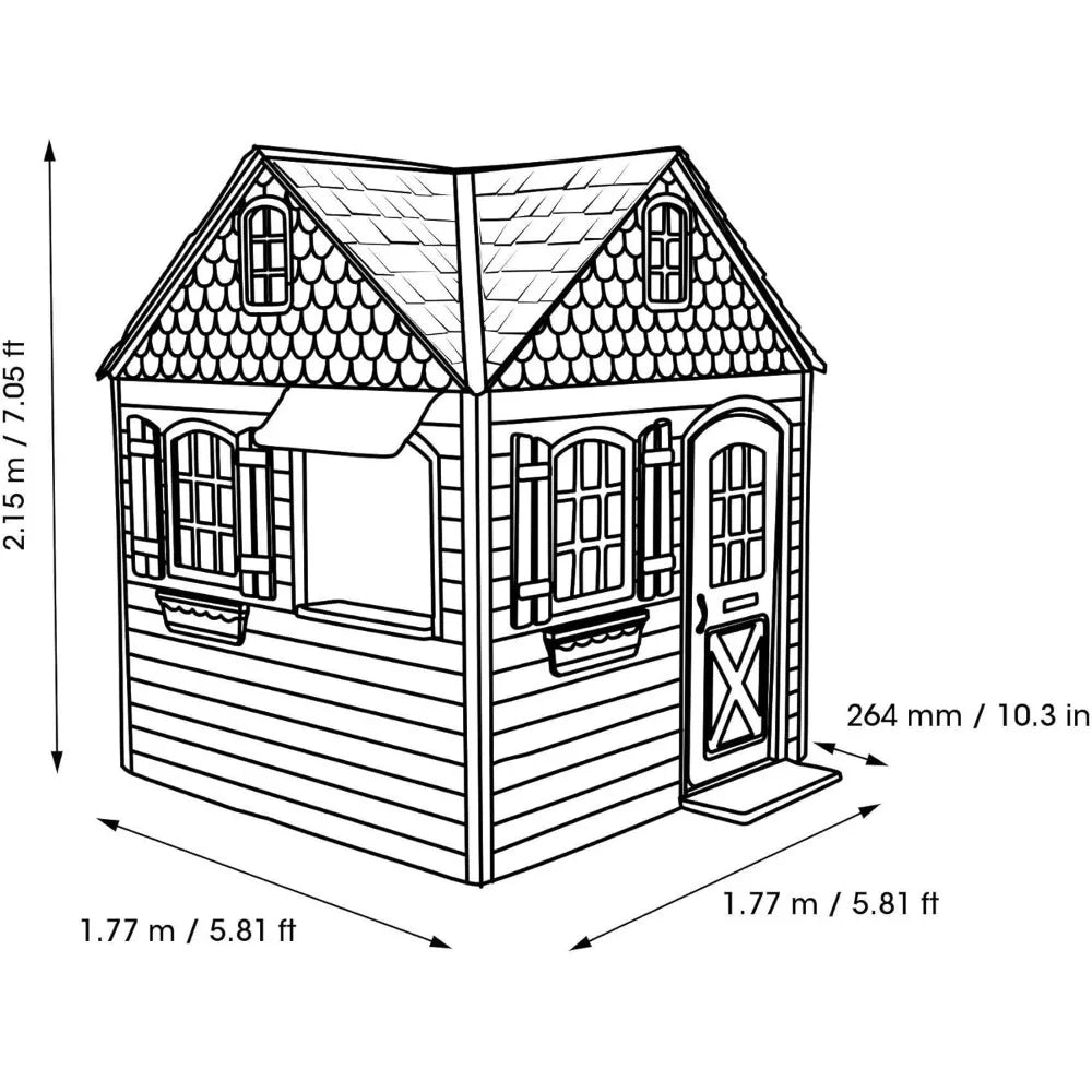 Heavy Duty Plastic Playhouse 6x6x7ft, Beige & Blue, Outdoor Kids Playhouse