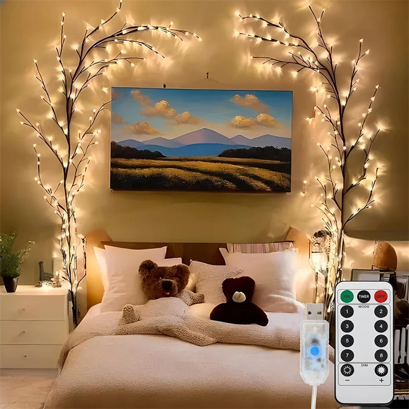 96/72-LED Willow Vine Lights – White Birch Style, 8 Modes for Indoor & Outdoor Decor