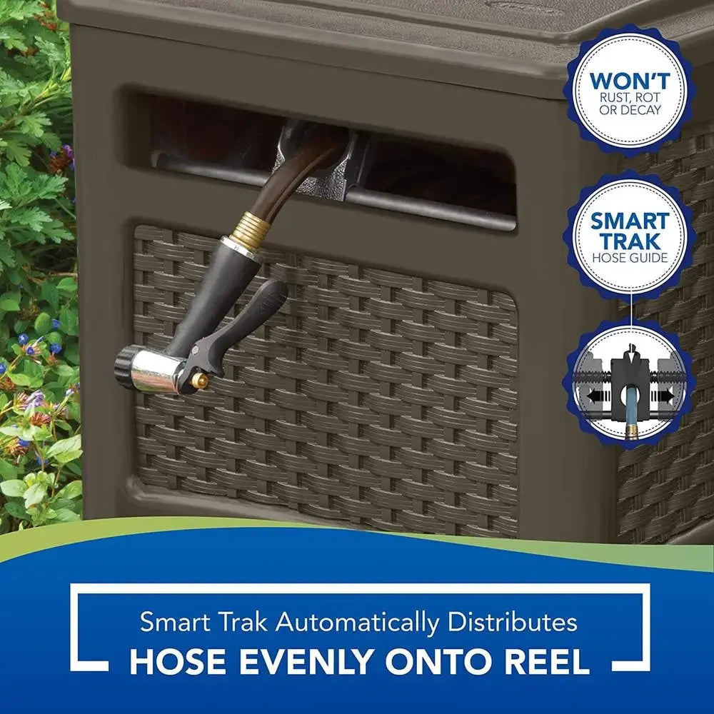 225ft Smart Trak Wicker Garden Hose Reel Hideaway, Lightweight & Weather-Resistant