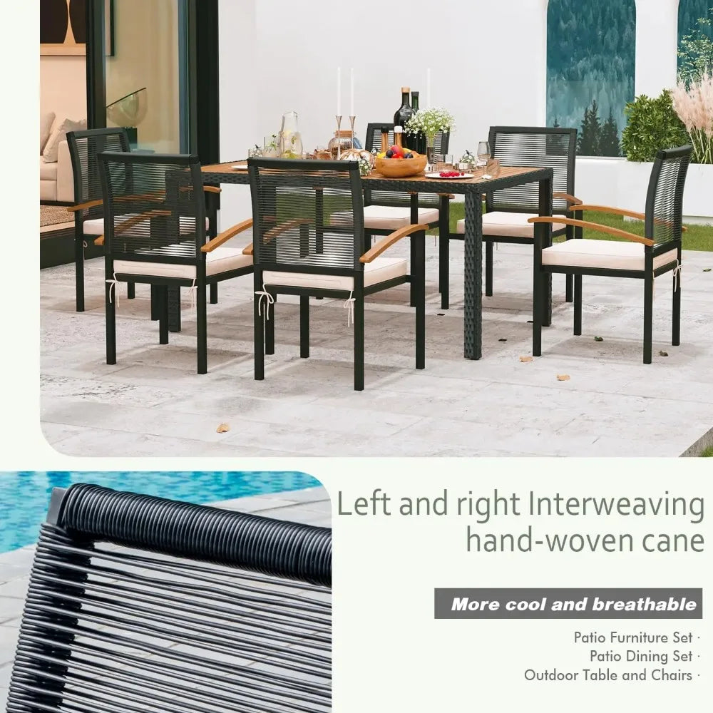 7-Piece Wicker Patio Dining Set – Table & Chairs for Outdoor Garden