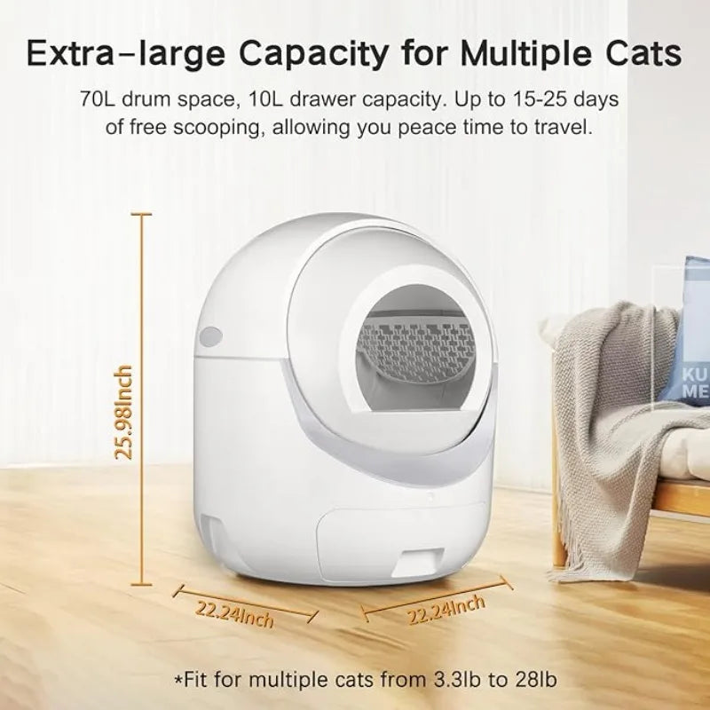 Self-Cleaning Litter Box, Automatic with App Control, Odor Removal & Safety