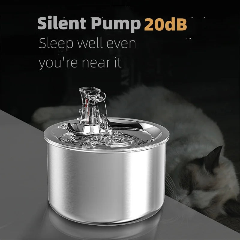 2L Stainless Steel Pet Water Dispenser, Automatic Cat Fountain with Sensor & Heater