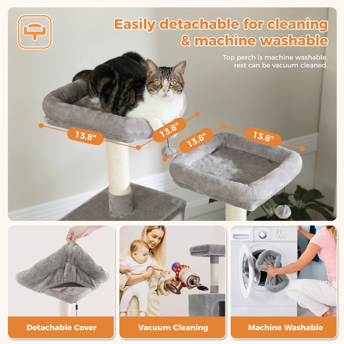 Large Cat Tree, Tall Multi-Level Condo with Scratching Posts, Perches, Caves