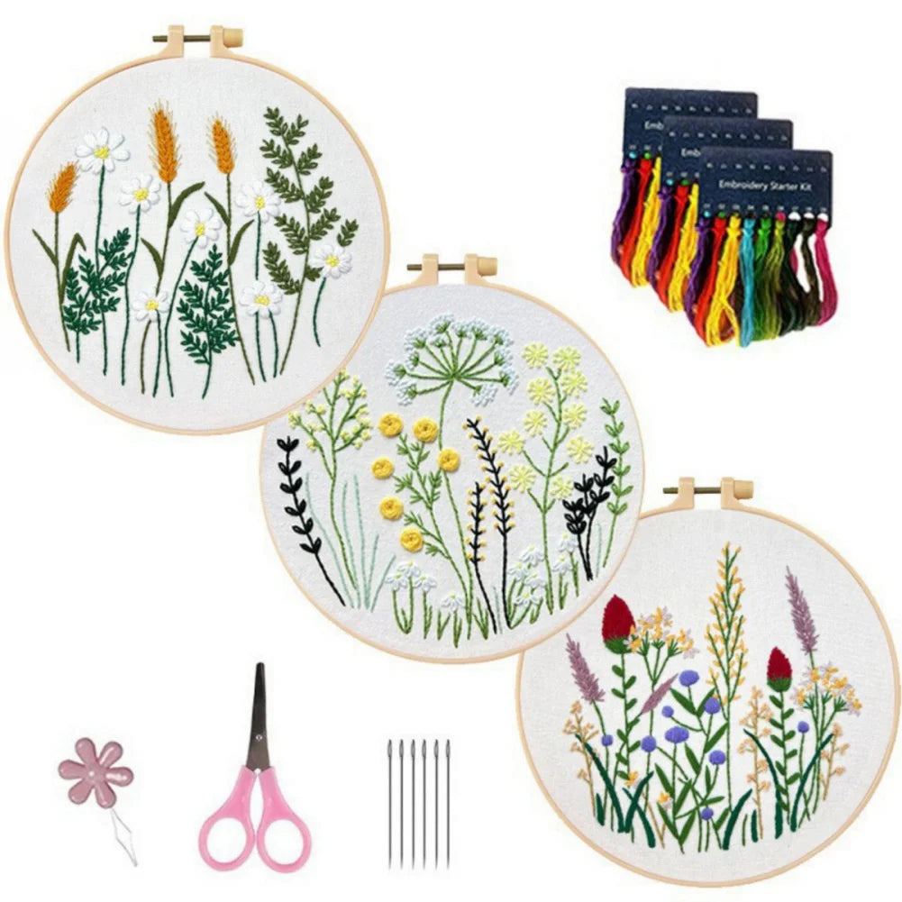 3-Piece DIY Embroidery Kit – Floral Patterns, Beginner-Friendly Cross Stitch