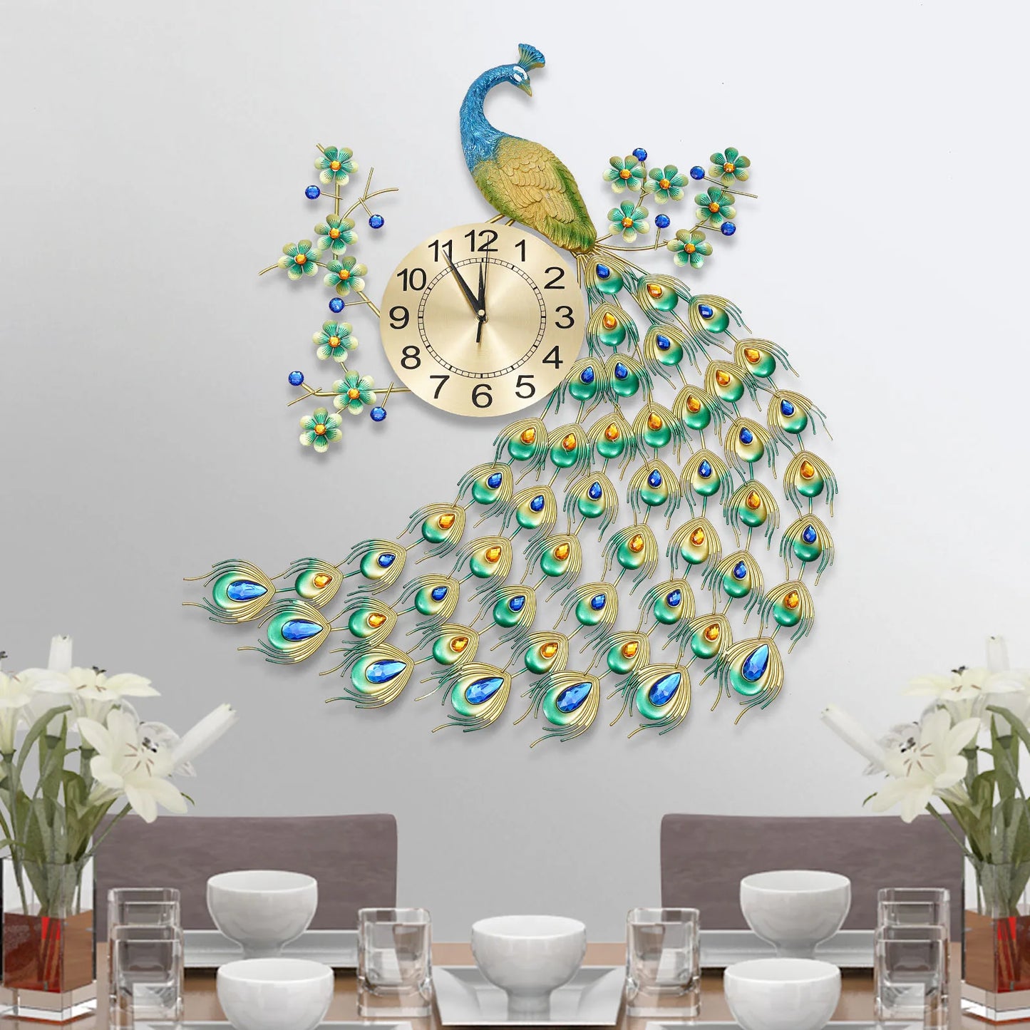 European Style Peacock Hanging clock Wall-mounted Wall Clock 70 * 65cm