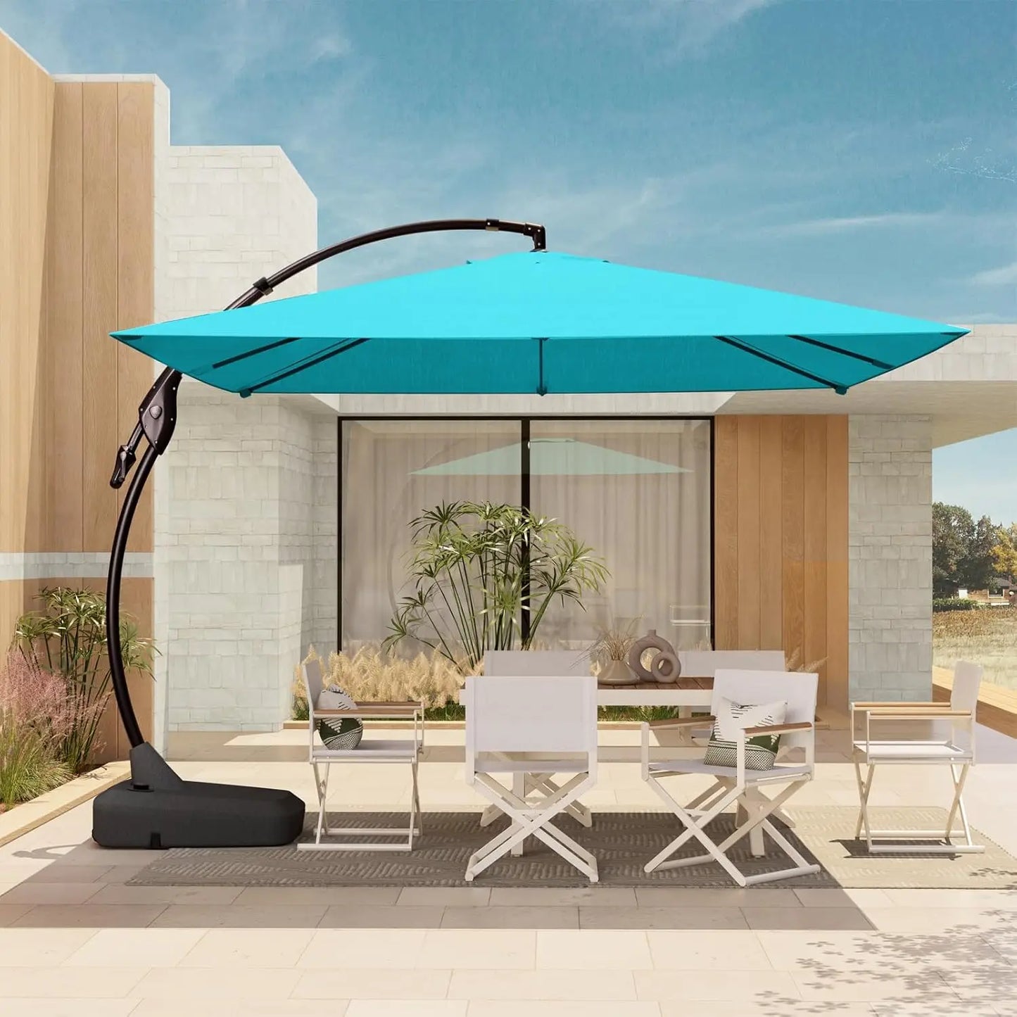 10x10 FT Square Cantilever Patio Umbrella – Aluminum, Offset with Base Included