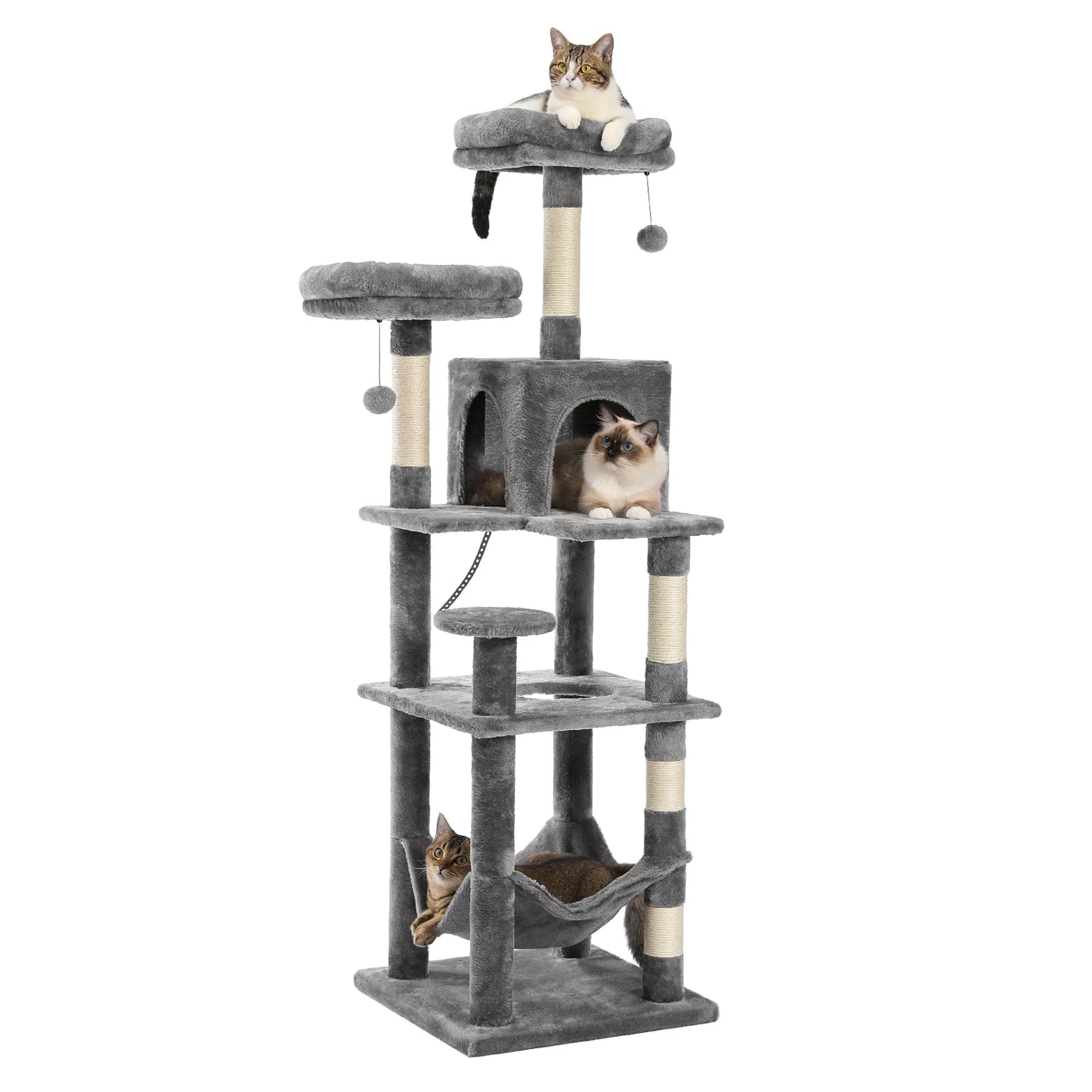 Large Cat Tree, Tall Multi-Level Condo with Scratching Posts, Perches, Caves