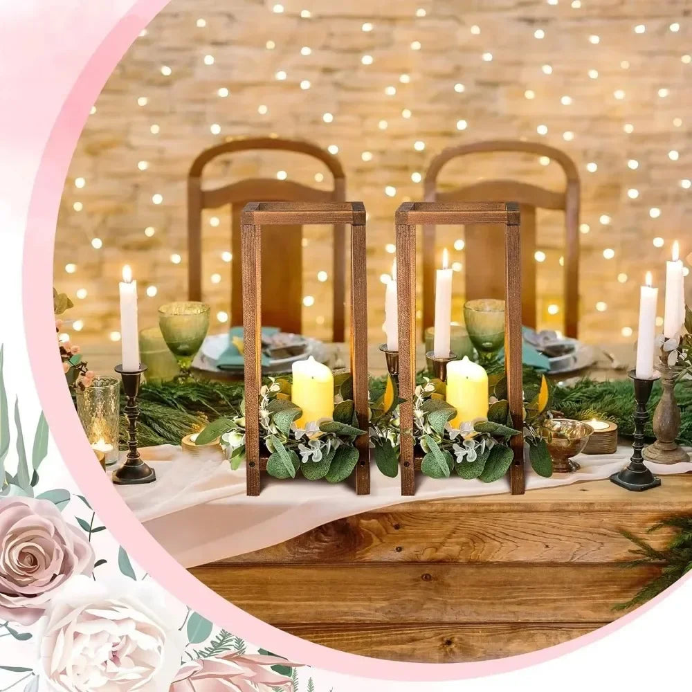 12 Sets Wooden Wedding Lanterns, Farmhouse Candle Holders, Centerpiece Decor