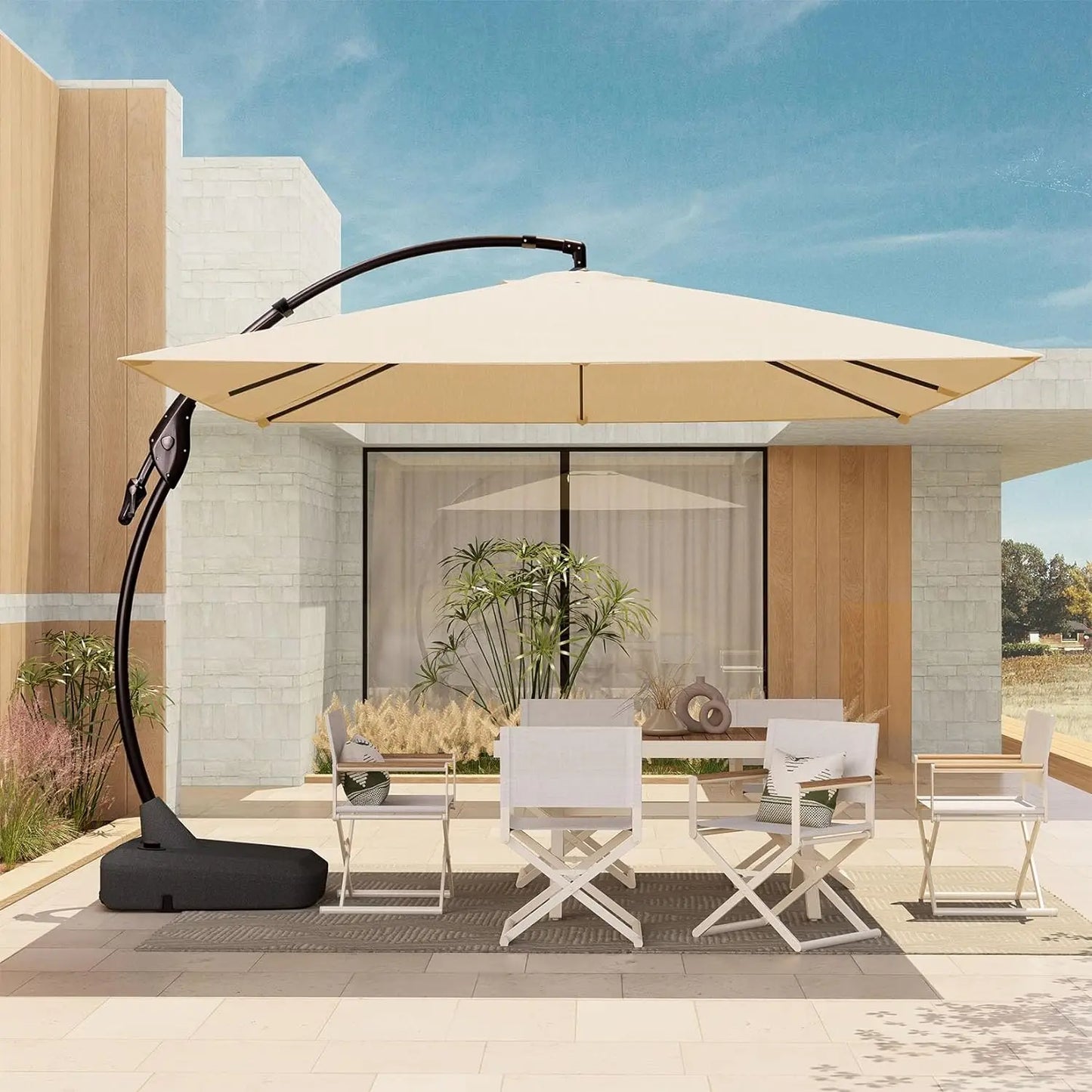 10x10 FT Square Cantilever Patio Umbrella – Aluminum, Offset with Base Included