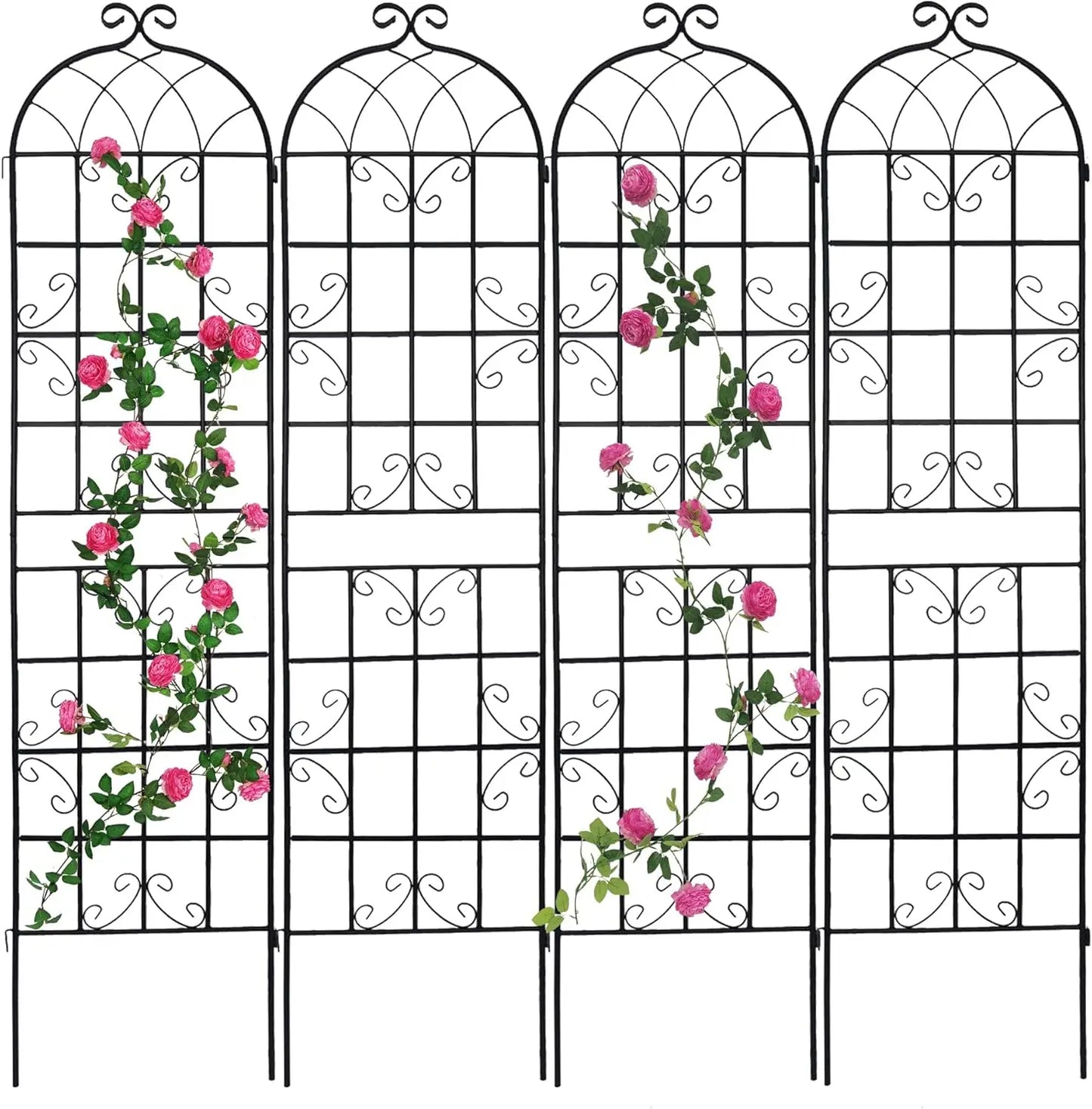 4-Pack Metal Garden Trellises – 7.2Ft Iron Support for Climbing Plants, Black/Green