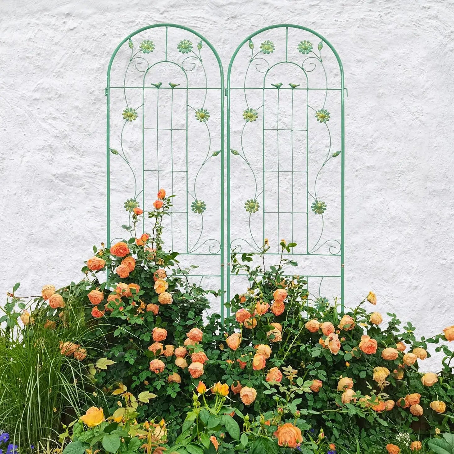 4-Pack Metal Garden Trellises – 7.2Ft Iron Support for Climbing Plants, Black/Green