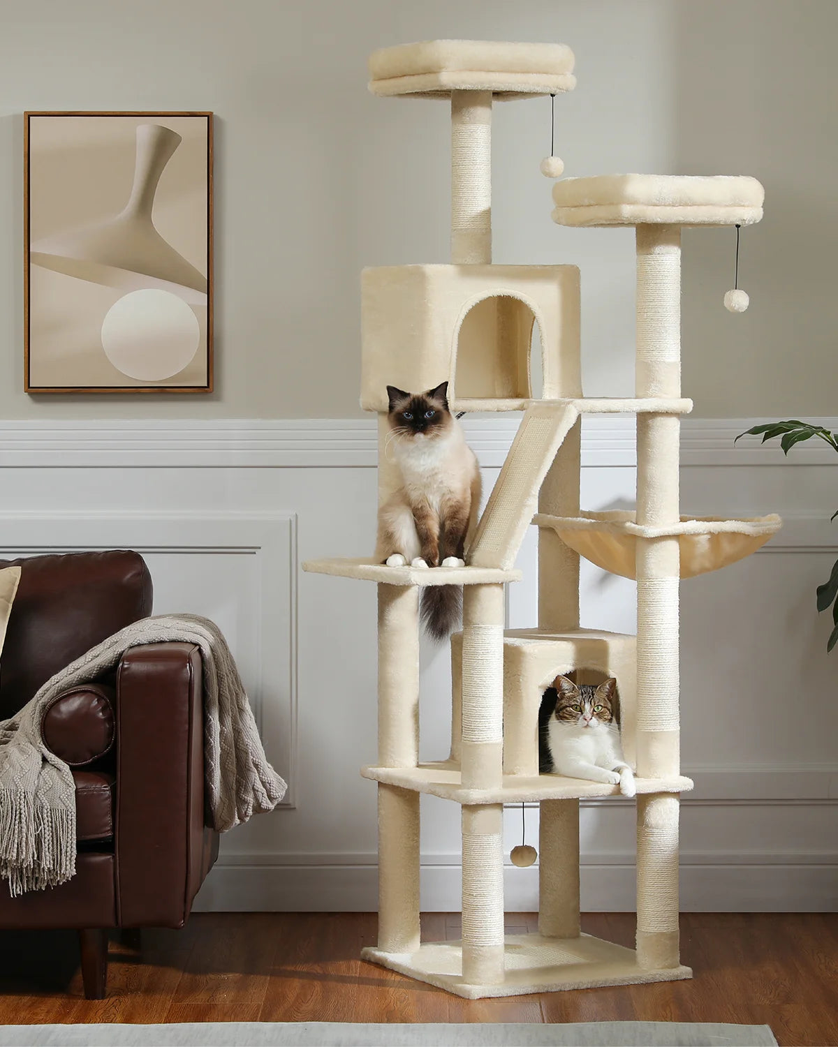 H180CM Large Cat Tree, Multi-Level Tower with Sisal Scratching Post & Hammock
