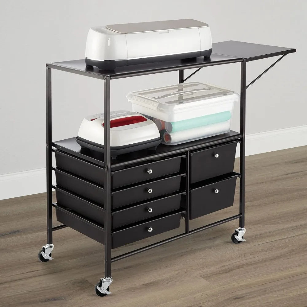 Essex Black Rolling Cart with Tray & Extendable Table, Art & Craft Storage