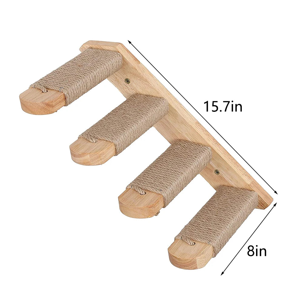 Wall-Mounted Cat Climbing Shelf with 4 Steps, Sisal Scratching Post, Pet Tower