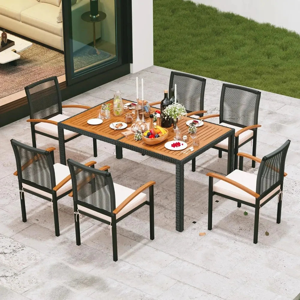 7-Piece Wicker Patio Dining Set – Table & Chairs for Outdoor Garden