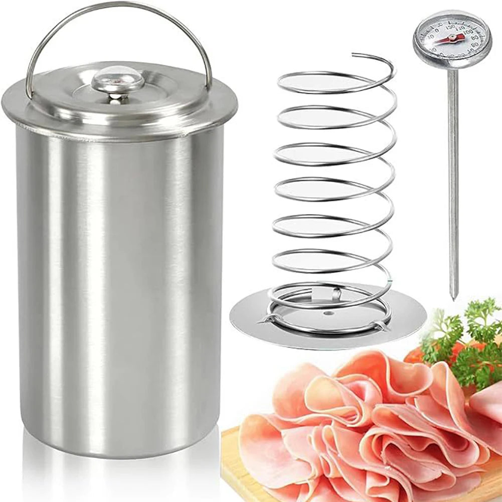 Stainless Steel Ham Maker Meat Press Cooker Deli Meat Press Mold with Thermometer for Pork Poultry Cooking Kitchen Accessories