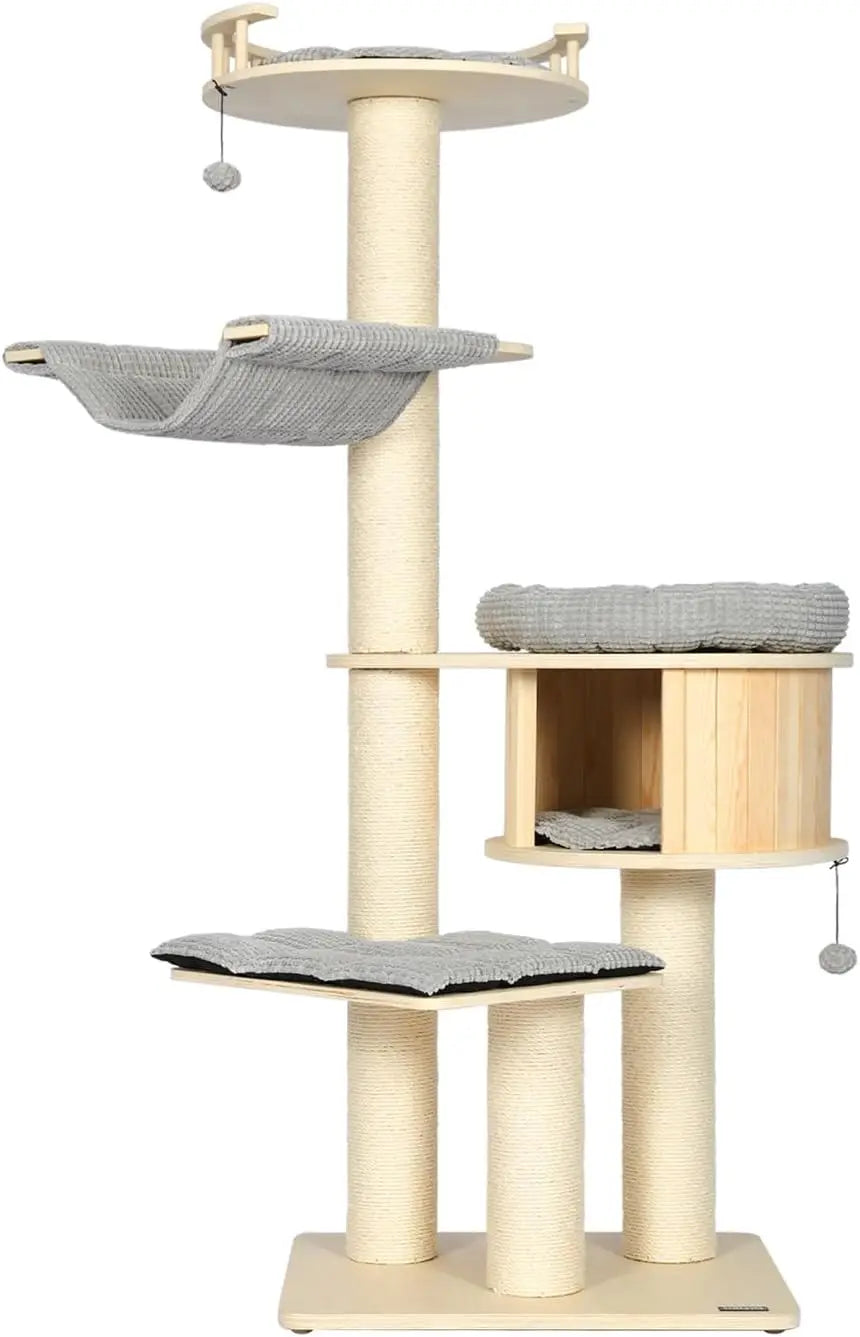 Tall Multi-Level Cat Tree with Scratching Posts for Large Cats up to 20 lbs.