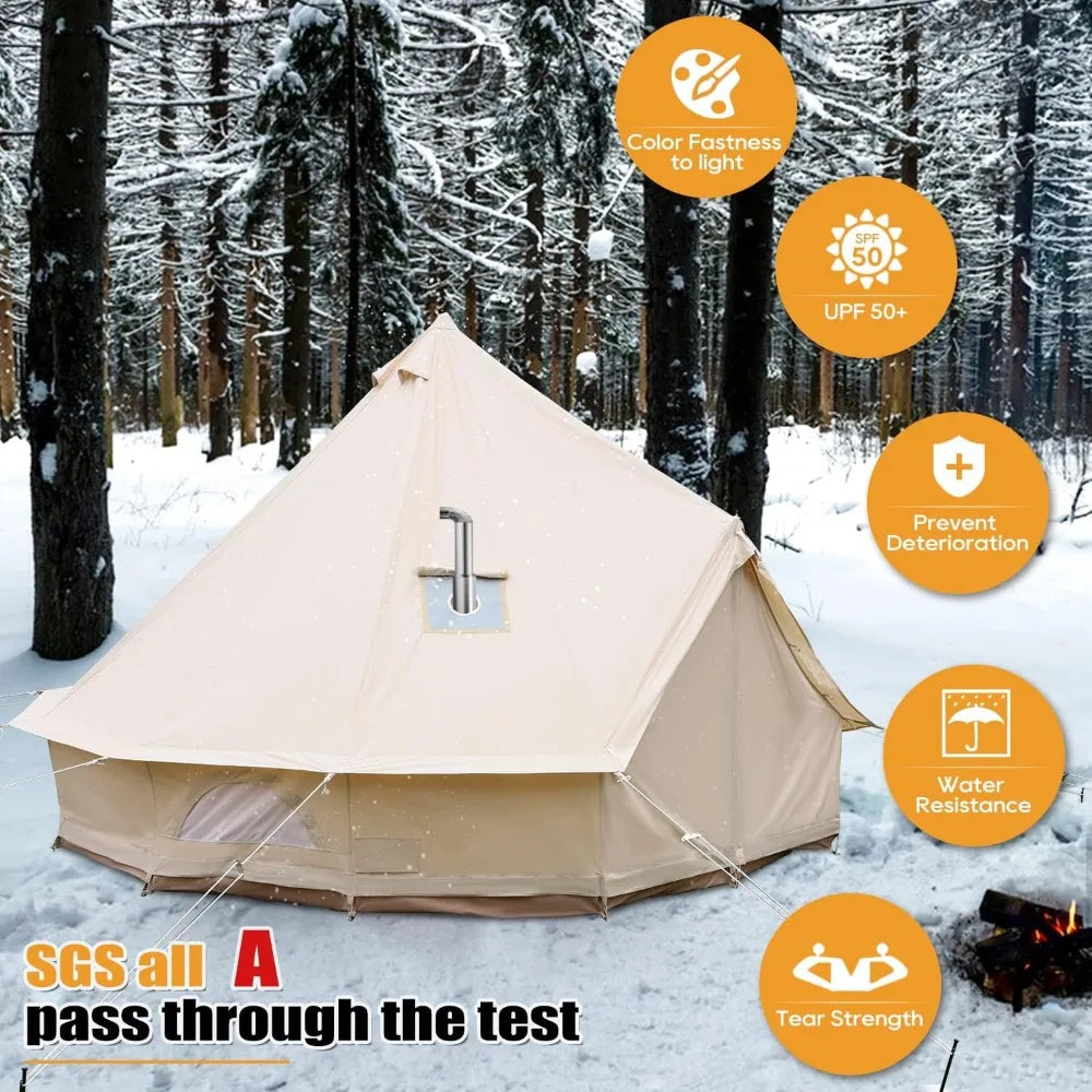 Yurt Canvas Tent with Stove Jack, 4/6/8 Person Family 4-Season Camping Tent